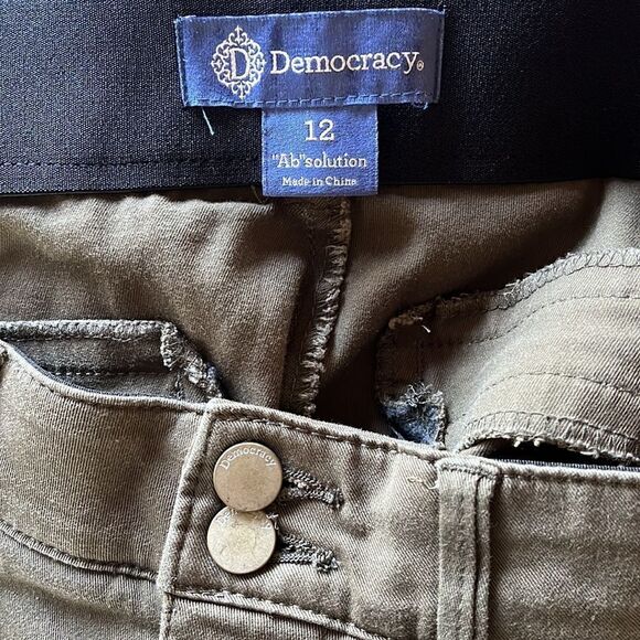 EXCELLENT CONDITION WOMENS 12 DEMOCRACY “AB” SOLUTION HI-RISE OLIVE GREEN PANTS - Picture 6 of 7